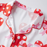 Women 2025 Heart Print Pajama Set Long Sleeve Button-up Tops and Pants 2 Piece Valentines Day Sleepwear Outfit