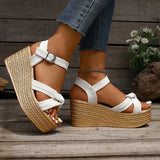 Summer Chunky Platform Sandals Women Plus Size 43 Ankle Buckle Wedge Heels Sandals Woman Thick Bottom Gladiator Sandalias Mujer