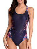 2026 Sporty Printed Slim Swimsuit Women One Piece Back Cross Swimwear Female Bathers Bathing Swimming Swim Suit Beachwear