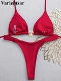 XS - L Halter Metal Ring Mini Thong Bikini Female Swimsuit Women Swimwear Two-Pieces Bikini Set Bather Bathing Suit Swim V8107