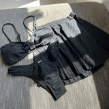 Sexy White Black 3 Piece Bikinis Sets Women Front Bow Push Up Split Mesh Skirt Swimsuit 2026 Beach Bathing Suit Thong Swimwear