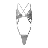New Sexy PU Faux Leather Extreme String Mini Micro Thong Women Swimwear One Piece Swimsuit Female Bather Bathing Suit Swim V5279
