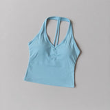 Women's Summer V-Neck Yoga Sports Vest Hanging Back Neck Design Outdoor Running Training Gathered Fit Active Wear Top