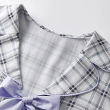 Women’s Cute Lounge Clothes Long Sleeve Bow Front Plaid Print Shirt + Shorts Set Summer Fall 2 Piece Pajamas Set