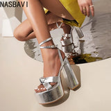 NASBAVI Fashion Womens Shoes 2025 High Heel Sandals Suit Female Espadrilles Platform Large Size Luxury High-heeled