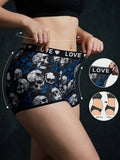 1XL-4XL Women Seamless Panties High-waisted Boyshorts Gothic Skull Soft Breathable Stretch Underwear for Women