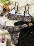 Sexy Wrinkled Bandeau Leopard Print Bikinis Sets Two Pieces Thong Swimsuits Beachwear Bathing Suit Swimwear Biquini