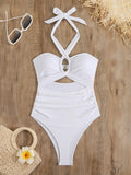 2026 Sexy Padded Swimsuit Women One Piece Halter Hollow Swimwear Female Solid Bathers Bathing Swimming Swim Suit Beachwear