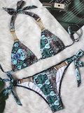 Sexy Halter Snake Skin Bikini 2026 Women Swimsuit Female Metal Chains Swimwear Two Pieces Bikini Set High Cut Bathing Suit Swim