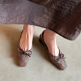 Woven Bow Back Strap Design Sandals Women's Summer New Square Head Shallow Mouth Single Shoe Comfortable Elegant Cool Pumps