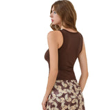 Summer Dress up Boho-style Women's Sleeveless Vest Versatile O-neck Slim fit Tank Top for Lady Solid Color Women's Short Top