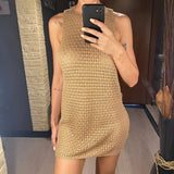 2026 Sexy Backless Cut Out Crochet Knitted Tunic Beach Cover Up Cover-ups Beach Dress Beach Wear Beachwear Female Women V5461