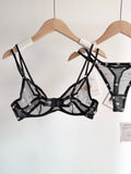 French Style Lace Underwear Set | Sexy Dotted Mesh Bra & Thong for Large Bust, Ultra Thin Slimming Anti Sag Lingerie MOYISU S-XL