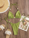 DEKA Push Up Backless Swimwear Halter Brazilian Bikini Set Solid Micro String Thong Swimsuit Bikini Women Side Straps Bathing