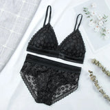 Women Floral Lace Bras Suit Solid Underwear Padded Breathable Vest With Briefs Sexy Hollow Out Bralette Thin Lingerie One Size
