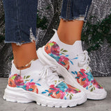Floral Print Women's Knitted Sneakers Summer 2025 New Breathable Air Mesh Casual Shoes Woman Light Weight Walking Sports Flats