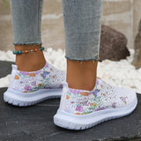 2025 Fashion Crystal Platform Sneakers Women Plus Size Slip On Flowers Printed Flats Woman Breathable Soft Sole Wakling Shoes