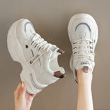 Breathable White Sneakers Shoes Women Mix Color Chunky Platform Sport Sneaker Woman 2025 Lace-Up Thick Bottom Vulcanize Shoes