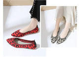 Elegant Leopard Knitted Ballet Flats Woman Pointed Toe Mesh Moccasins Ladies Fashion Walking Loafers Slip-on Soft Driving Shoes