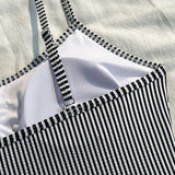 2025 New Split Swimsuit Women's Drawstring Backless Fashion Sexy Stripes Gather Slim and Thin Swimsuit Купальник Женский