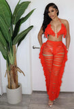 DEKAWomen Tassel Pants Knitted Bra Top Bikini Set Swimsuit Handemade Crochet Bikini Cover Up Tassel Beach Long Wrap Pant