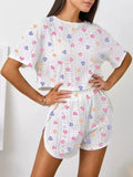Summer Sleepwear Women's Two-pieces Pajamas Set Breathable Printing Casual Short Sleeved Tops and Shorts Sets Loungewear