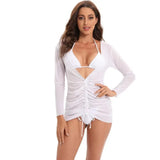 DEKA Sold Triangle Bikini Set Blouse Swimsuit Women Printed Halter Swimwear Cover Up Beach Wear 3 Pieces Sheer Bathing Suit