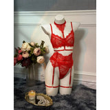 Toucheart Sexy Lingerie Suit for Women Lace Patchwork Halter Bra Set Solid Color Sexy Mesh See-through Garters Underwear Set New