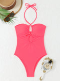 2026 Halter Swimsuit One Piece Solid Hollow Swimwear Women Sexy Bathers Bathing Swimming Swim Suit Female Beachwear
