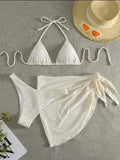 Sexy Halter Women Solid White Bikini Sets Three Pieces With Cover Skirt Swimsuit Swimwear Bathing Suit Beach Outfits Biquini