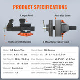 VEVOR Bench Vise 4.5" 6" 6.5" Multipurpose with Swivel Base & Anvil Heavy Duty Cast Iron for Drilling, Conduit Cutting, Sanding