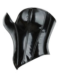 Women PU Leather Bustier Back Lacing-up Fish Boned Corset Curved Hemline Crop Tank Tops