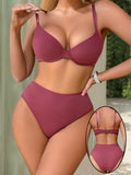2 pieces of high-quality solid color lingerie set sexy gathering set red set comfortable to wear push up bra MR3504