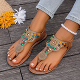 Bohemia Style Flat Heel Sandals for Women Fashion Bead Clip Toe Beach Sandles Woman Plus Size 43 Lightweight Gladiator Sandalias