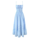 Women's Fashion All-Cotton Strap Long Dress Women's Satin Dress Lace Trim Elegant Evening Wear Dress For Woman Sleeveless GNTG
