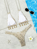 Shiny Sequins Halter Shell Bikini Women Swimsuit Female Swimwear Two-pieces Bikini Set Brazilian High Cut Bathing Suit Swim Lady