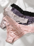 Women's Briefs Satin Lace Sexy Women's Underwear Low Waist Transparent Hollow Out Panties Breathable Soft Seamless Lingerie