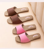 2026 New Breathable Linen Slippers For Women Men Spring Summer House Shoes Soft PU Leather Anti-slip Couples Home Floor Slides