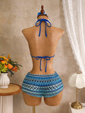 Sexy Hot Pink Knitted Striped Swimsuit 2026 Women Metal Circle Patchwork Hollow Backless Beach Bathing Suit One Piece Swimwear