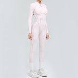 Padded Women Long Sleeve Sport Yoga Jumpsuit Workout Clothes for Women Sportwear Backless Zipper Fitness Gym Outfit