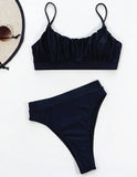 2025 Wrinkled Ruched High Waist Bikini Women Swimsuit Female Swimwear Two Pieces Bikini Set High Cut Bathing Suit Swim Beachwear