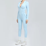 Padded Women Long Sleeve Sport Yoga Jumpsuit Workout Clothes for Women Sportwear Backless Zipper Fitness Gym Outfit