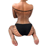 Off-Shoulder Sexy Full Transparent Underwear Woman Orgy Clothing Desire Call Crotchless Body Stockings Half Sleeve Bodysuit Open