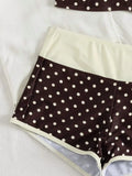 Coffee Polka Dot Print Patchwork Bikini Set 2026 Women Double Strap Push Up Bra High Waist Swimsuit Beach Bathing Suit Swimwear