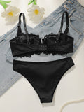 Women's Sexy Lace Splice Floral Pattern Bra Set with Steel Ring Gathered Support Easy Wash Quick Dry Underwear Set YS2991