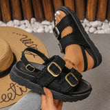 2026 Summer Denim Platform Sandals Women Fashion Buckle Thick Bottom Rome Sandles Woman Plus Size Non Slip Soft Sole Sandalias