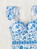 2026 Printed Swimsuit One Piece Ruffle Trim Push Up Swimwear Women Sexy Bathers Bathing Swimming Swim Suit Female Beachwear XXL