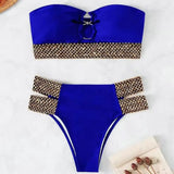 2Pcs/Set Women Bikini Set Ring Connection Off Shoulder Bathing Suit Elastic Waistband Backless High Cut Lady Beach Bikini Suit