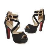 Women's Sandals Summer New Style Fashion Fish Mouth Open Toe Buckle Thick Heel High Heel Women's Shoes Plus Size 33-43 High 11cm