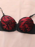 Hot Selling Women's Sexy Gathering Anti Sagging Black Lace Flower Contrasting Design With Double Buckle Adjustable Bra A2427